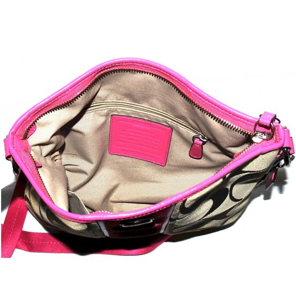 Coach F21905 Signature Pink Stripe - Khaki with Pink Shoulder Bag - Picture 7 of 7